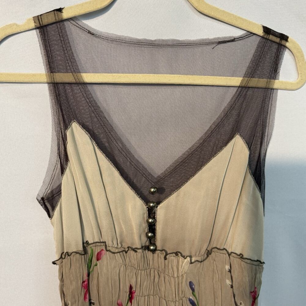BCBGMaxazria Silk Tulle Dress Womens Medium Brown Floral Chiffon Sheer Trim - Picture 4 of 16